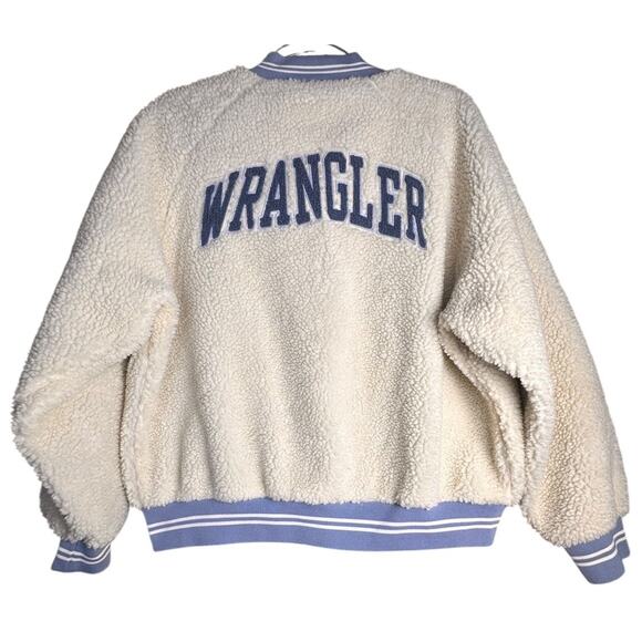 Wrangler Free People Varsity Teddy Sherpa Bomber Jacket Women Sz XL Lined Retro - Picture 4 of 16